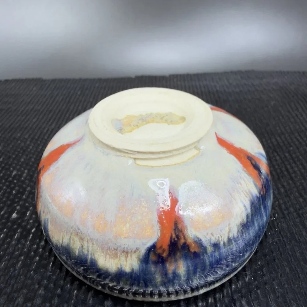 Hand‎ Made Stoneware Pottery Salt Cellar Container Artist Signed Drip Glaze Dish